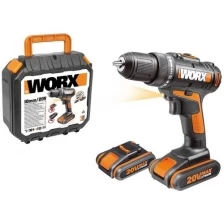 Дрель-шуруповерт WORX WX101.1 20V 30Нм аккумуляторная с двумя 1,5Ач батареями, 0,4А зарядкой и кейсом