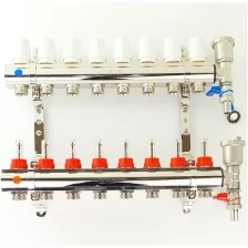 Латунный коллектор для теплого пола 8 контуров с расходомерами 1"x3/4" VIEIR